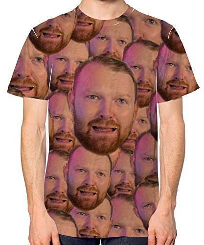 Funny Personalised T Shirt All Over Face Print Top Tee Stag Do Gift Funny Men Women, XS, White