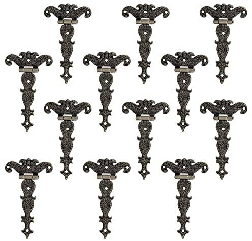 INCREWAY Lot de 12 charnières en T pliantes antiques en bronze - Charnières décoratives rétro sculptées pour portes, armoires, placards