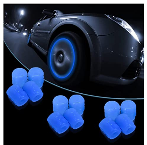 Ventilkappen Auto Leuchtend, 12 StüCk Leuchtendes Auto Reifenventil, Fluoreszierende Auto Ventilkappen, Universelles ZubehöR für Autos, Lkws, Suvs, MotorräDer Und FahrräDer (Blau)