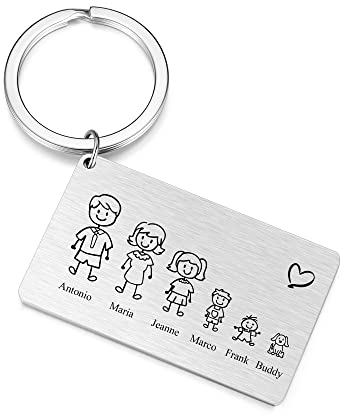 PiercingJak Schlüsselanhänger Personalisiert Familie Kinder Namen Gravur Haustiere Figuren Anhänger Liebe Freundschaft Schlüsselband Edelstahl DIY Schmuck Süße Geschenke für Familien