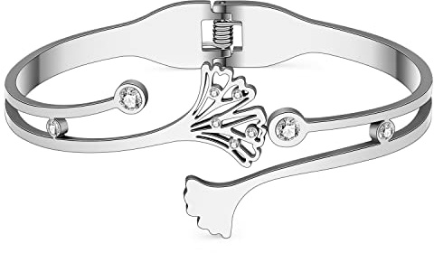 BAMAY Edelstahl Palm Blätter Armbänder Armreif 18K Gold Blätter armband für Frauen Mädchen Paar passende Armbänder Charms (Versilbert Ginkgo Biloba Blätter Armband)