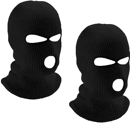 LINSOCLE 2pcs Sturmhaube 3 Loch Gestrickte Sturmhaube, Sturmmaske 3-Loch Schwarz Balaclava, Skimaske Volle Gesichtsabdeckun für Motorrad und Fahrrad(schwarz+schwarz)