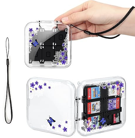 DLseego Game Card Case Compatible with Switch/Switch OLED,Switch Flower Print Storage Case,Clear Game Card Holder Shell with 12 Game Slots Holder and 2 SD Card Slots,Lace Butterfly
