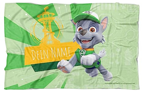 PICANOVA PAW Patrol Rocky Handtuch mit Name 140x90cm – Hochwertiges Bedrucktes Handtuch – Blickfang-Strandtuch Aus Hautfreundlichem Frottee – Badetuch mit Text Individuell Bedruckt
