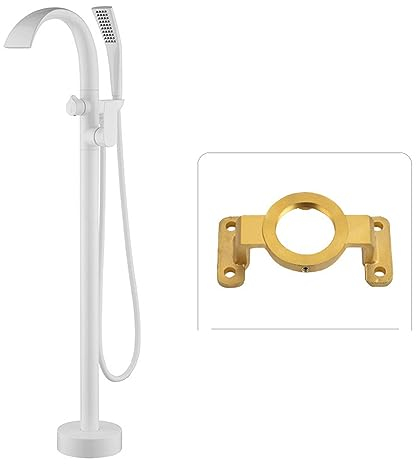 Robinet Sur Pied Baignoire Ilot Cascade, Bec Plat Mitigeur pour Baignoire ilot, Orientable 360° Robinet Salle Bain Baignoire ilot,Blanc