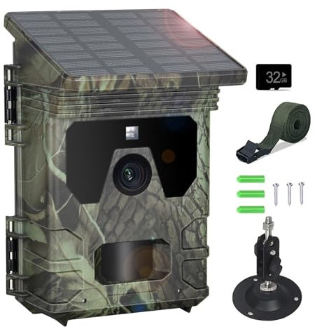 VanBangTec Solar Wildlife Camera, 50MP 4K Video Trail Camera with Night Vision 0.3s Motion Activated Waterproof, Garden Camera with 32GB SD Card for Outdoor Hunting Monitoring
