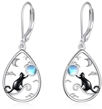 YFN Katze Mondstein Ohrringe für Frauen Sterling Silber Teardrop Katze Tropfen Ohrringe Schmuck Geschenke (11)