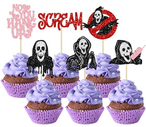 24Pcs Horror Movie Cupcake Toppers Halloween Horror Classic Sceam Cupcake Picks Characters Killer Birthday for Halloween Horror Movie Theme Baby Shower Cake Decorations Supplies