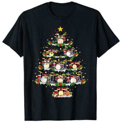 Weihnachtsbeleuchtung Weihnachtsmann Schlagzeuger Weihnachtsbaum T-Shirt