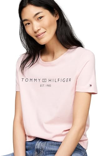 Tommy Hilfiger Donna T-Shirt Maniche Corte Scollo Rotondo, Rosa (Delicate Pink), XXS