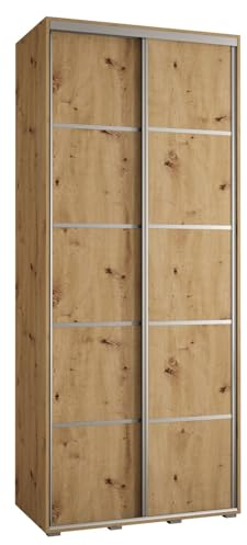 MEBLE KRYSPOL Davos 4 100 Schrank mit Zwei Schiebetüren für Schlafzimmer - Moderner Kleiderschrank mit Kleiderstange und Regalen - 235,2x100x45 cm - Artisan Artisan Silber