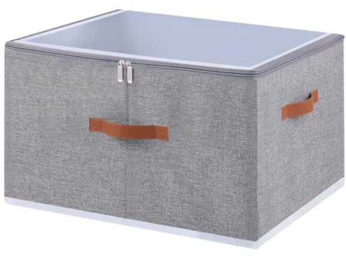 OUTBROS Faltbare Aufbewahrungsbox, Korb Aufbewahrung, Organizer mit Deckel, Unterbett Stoff Aufbewahrungsbehälter für Kleidung Decken Bettdecken, Grau, 50 x 40 x 30 cm, 1 Stück