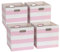 ORGMASTER Cube Storage Bins, Collapsible Fabric Storage Cubes, Cubby Storage Organizer Bins Striped Container Baskets for Home Office Wardrobe Closet Shelf, 4 Pack, 33 x 33 x 33 cm, Pink/White