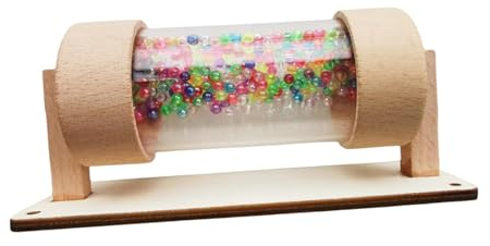 Perfeclan Montessori Spielzeug mit Bunten Perlen Busy Board Zubehör Motorikspielzeug Sensorik Holz Regenmacher Musikinstrument für Kinder Jungen und Mädchen ab 3 Jahre