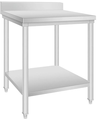 METRO Professional Tavolo da lavoro con alzatina GWTS4077B, acciaio inox, 70 x 70 x 85 cm, 2 ripiani, argento, ideale per ristoranti