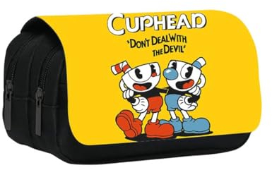 Cuphead Große Bleistifttasche Mit Zwei Fächern Cuphead Große Kapazität Federmäppchen Gedruckte Stifthalter Schulbriefpapier Für Mädchen Jungen (gelb)