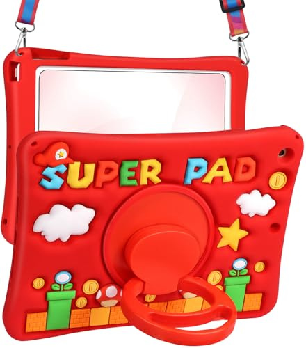 Lotadilo Cute Case for iPad 9th/8th/7th Generation - Silicone 3D Design for Girls Women Girly Kawaii Funny Cartoon Soft Stand for iPad Case 9th/8th/7th Generation with Lanyard 10.2 Inch,Red Maliao