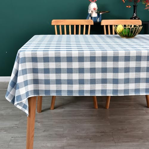 Yofori Nappe Vichy Carrée en Coton Mélangé, Nappe à Carreaux Lavable pour Salle à Manger, Jardin, Fête, Maison (Bleu Ciel, 135 x 135 cm)