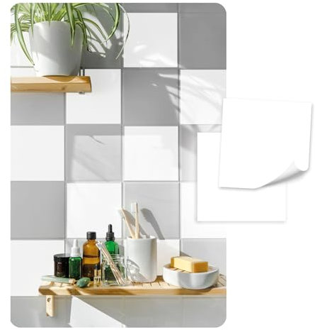Yabaduu 10 Stück Fliesenaufkleber für Fliesen Küche Bad Boden Aufkleber Dekor Sticker Folie Design Mosaik Fliesenfolie selbstklebend wasserfest Y074 (06 White, 20x20cm)