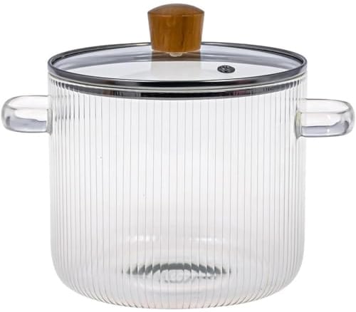 YIWEOG Glas-Kochtopf mit Deckel, 1,6 l, hitzebeständiger Kochtopf mit Borosilikatgehalt, transparente Töpfe zum Kochen, Simmertopf