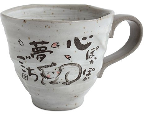 Mino ware KSM103 Tasse aus japanischer Keramik, Motiv: Peaceful Time, mit Kanji-Gedicht, Grau, hergestellt in Japan (Import aus Japan)