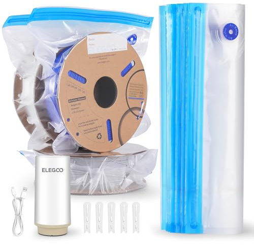 ELEGOO 3D-Druck Filament Aufbewahrungsbeutel Vakuum-Kit mit Auto-Pumpe, 30 Beutel Vakuum Versiegelt, Staubdicht und Feuchtigkeitsbeständig für Filament Trocken zu Halten (13.4x11.8 Zoll)