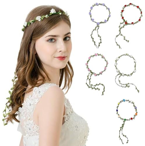 DKDDSSS 5 Stück Rose Blume Krone Stirnband, Braut Stirnband, Braut Rosen Haarreif, Blumenkranz Haare Blumenkrone, für Reisefotografie, Festival Hochzeit und Party, Damen, Mädchen