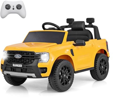 COSTWAY 12V Kids Electric Ride on Car with Remote Control, Storage Basket, USB, Music, Light, Wireless and Power Display, Licensed Ford Ranger Battery Powered Toy Vehicle for Boys Girls