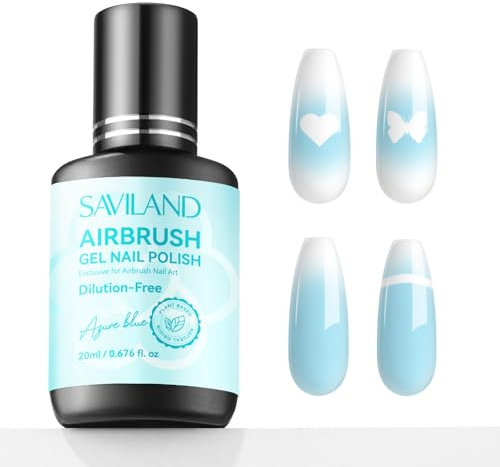 SAVILAND Plus Airbrush Gel Nail Polish No Dilution Required: 20 ml Azure Blue Gel Nail Polish for Airbrush Healthy Ingredients Nail Gel Polish No Clogging Airbrush Paint for Ombre Nails Art Design