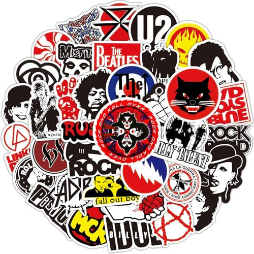100PCS Rock Band Punk Aufkleber, Vintage Music Band Sticker,Punk Musik Wasserdichte Vinyl Sticker für Skateboard, Laptop, Snowboard, Gitarre, Fahrrad, Classic Rock Aufkleber für Teenager Erwachsene