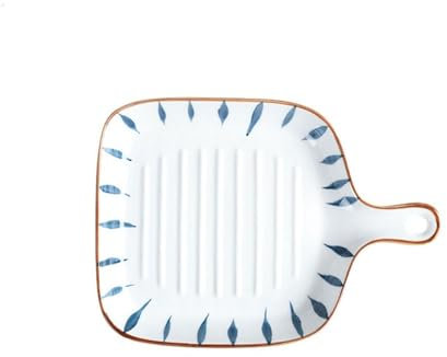 YIHANSS Assiettes Assiette à dîner rectangulaire en céramique avec poignée, adaptée à Un Usage Domestique Quotidien (Blanc, Bleu (B)