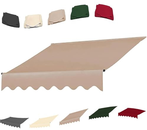 QTWLG Klemmmarkise 300cm 400cm Ersatzstoffe Einziehbare Markise Ersatz Markisenstoff Ersatzoberseite (nur Stoff), Ersatzabdeckung Für Garten Draussen Markise(Khaki,10x8ft/300x245cm)
