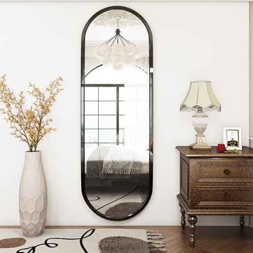 SDXYSTCE Spiegel Oval, 120x40cm Wandspiegel, Schwarz Ganzkörperspiegel mit Metallrahmen, Schlafzimmer Garderobe Wohnzimmer Home Studio Dekorativer Moderner Ankleidespiegel
