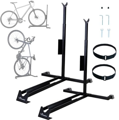 CCLIFE Fahrradständer Boden 2er von Mountainbike und Rennrad Freistehend Vertikaler und Horizontaler Fahrradhalterung Hochkant Höhenverstellbarer