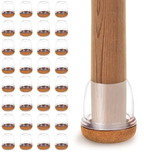 32 Stück Stuhlbeinkappen mit Filz, Stuhlbeinschoner, Schutzkappen für Stuhlbeine, Gummi Stuhlbeinsocken mit Filzpolstern für Hartholzböden, Fliesen und Laminatboden (Braun, 14-19 mm)