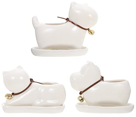 Kisangel Niedliches Sukkulenten-Topf-Set 3-teilig Cartoon-Tier-Keramik-blumentopf-