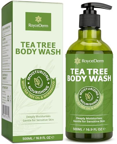 RoyceDerm Tea Tree Body Wash & Soap: Skin Care for Body Odor, Back Acne, Folliculitis, Tinea Versicolor, Jock Itch, Athlete’s Foot, and Ringworm - Gentle Cleansing with tea tree oil for Men & Women