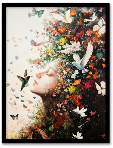 Artery8 Mother Nature Birds Butterflies Colourful Flowers Living Room Artwork Framed Wall Art Print A4