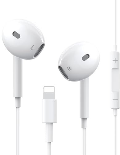 Cuffie Cablate per iPhone, [Certificate MFI] Auricolari In-Ear per iPhone con Microfono e Controllo del Volume Isolamento Acustico Auricolari Stereo HiFi Compatibili con iPhone 14/1-3/12/SE/11/XR/8/7