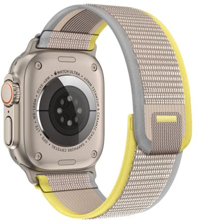 Fullife Nylon Armband kompatibel für Apple Watch 49mm 46mm 45mm 44mm 42mm,Sport Trail Loop Armband für iWatch Ultra 2/Ultra Serie 10 9 8 7 6 SE 5 4 3 2 1,Beige/Gelb
