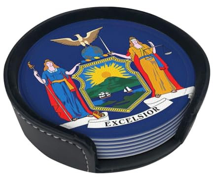 Lot de 6 sous-verres en cuir avec drapeau de l'État de New York (lot de 6 pièces)