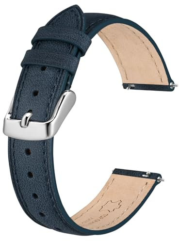 BISONSTRAP Elegante Leder Uhrenarmband, Schnellverschluss, Uhrenarmbänder für Damen und Herren, Kompatibel mit Uhrenanstößen von 14mm, Blau (Silberne Schnalle)