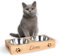 LAUBLUST Station de Nourriture personnalisée avec nom pour Chat - Naturel, 31x15x6 cm - Bol à Nourriture et Bol à Eau | 2 gamelles en INOX x 0,35L | Gamelle pour Chat avec Gravure | Gamelle surélevée