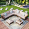 MFSTUDIO Garden Sofa Rattan Furniture Set, Updated Ribs, 20% Thicker than Others. CUSHION PRO FABRIC, Waterproof, Easy Clean, Anti Fouling. Outdoor Lounge Corner Sofa Set with Table Stool