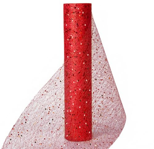 Muwodkdn Chemin de Table Non Tissé 30CM x 10Yards Organza Tulle Rouge | Rouleau Bobine Ruban De Table Décoratif avec Paillettes Réutilisable pour Fête Anniversaire Mariage Noël Décoration Sapin