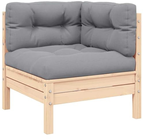 Teenpull Garten-Ecksofa mit Kissen, Grau, Massivholz Kiefer, modular erweiterbar, 63,5 cm breit, robust, stabil, Bequeme Polsterung, vielseitig einsetzbar