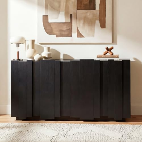 Caldion Sideboard Schwarz 4 Türen Küchenschrank mit Stauraum 2 Ebenen Modernes 150cm