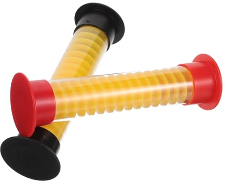 Veemoon Lot de 2 Mini Sabliers Sonores 5 Secondes, Minuteurs de Jeu de Société 13 Cm, Sabliers en Plastique Jaune Couvercles Rouge et Noir, Accessoires Ludiques pour Jeux Multijoueurs