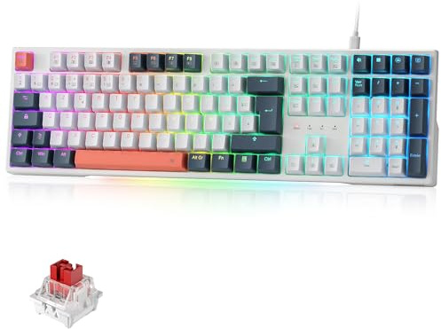 Redragon K668 Clavier Mécanique Filaire AZERTY RGB Hot Swap Switch Rouge | 105+4 Touches Mousse Absorbante Sonore Rétroéclairage Personnalisable Anti Ghosting Commandes Multimédia