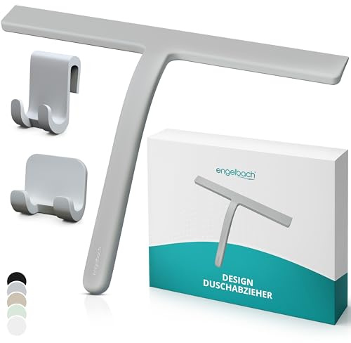 Engelbach® Duschabzieher - streifenfreies Abziehen ohne Quietschen, Grau | Ergonomischer Abzieher Dusche mit rutschfestem Griff - Wasserabzieher, Inkl. 2 Halterungen